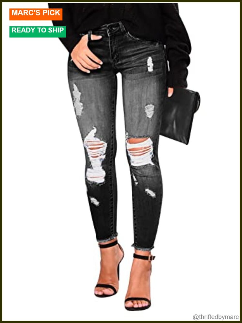 High Waist Ripped Skinny Jeans Distressed Stretchy Denim Pants